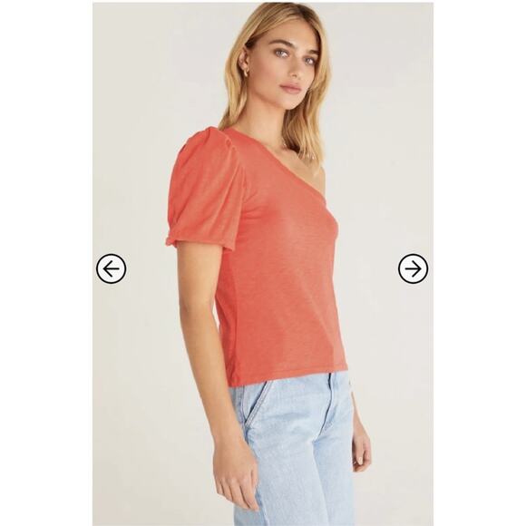 Z Supply Penelope One Shoulder Top Blouse Coral Size Medium 100% Cotton - Picture 3 of 10